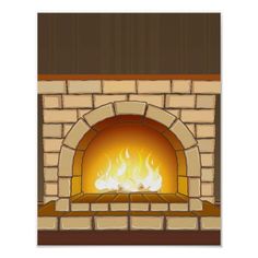 a brick fireplace with fire burning in it