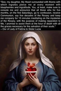 an image of the virgin mary holding a heart in her hands with words above it