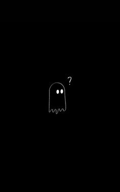 a black background with a white outline of a ghost in the middle and two eyes drawn on it