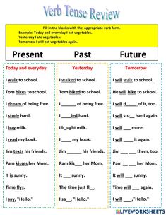 the past and present tense worksheet is shown in this printable version, which includes