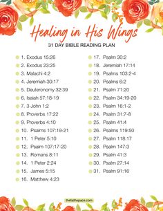 a printable bible reading plan with flowers and leaves on the bottom, which includes daily readings