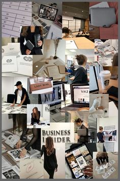 a collage of business images with people working on computers and other things in the background