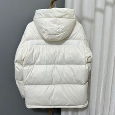 Size Bust Length cm inch cm inch S 116 46 67 26 M 120 47 68 27 Solid Cotton Puffer Outerwear, Fitted Plain Winter Outerwear, Thick Solid Outerwear For Cold Weather, Fitted Plain Outerwear For Winter, White Cotton Puffer Jacket For Cold Weather, Thick White Casual Outerwear, Casual Thick White Outerwear, White Cotton Winter Puffer Jacket, White Hooded Cotton Puffer Jacket