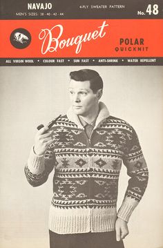 Navajo Cardigan Pattern Knit Sweater Patterns, Pullover Sweaters Pattern, Double Knitting Patterns, Cardigan Sweater Pattern, Cowichan Sweater, Patron Vintage, Evening Star, 1950s Mens, Mary Maxim