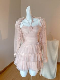 ❤︎Sheer Lace Cardigan + Pink Rose Halter Neck Tiered Sass Dress❤︎ Chique Outfits, Suspender Skirt, Lace Cardigan, Layered Skirt, Spring 2023, Dress Set, Halter Neck, Look Fashion, Neck Designs