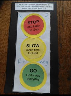 three stickers with words on them that say stop and listen to god, slow make time for god