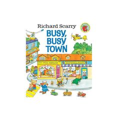 the book cover for busy busy town with children playing outside and on the street in front