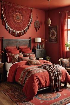 Boho Chic Bedroom Inspiration! Get ready to fall in love with these 20 stunning red bohemian bedroom ideas, packed with eclectic decor, bold colors, and free-spirited vibes. Discover how to create a cozy retreat that reflects your personality! Click to explore now! Boho Style Bedroom Decor, Boho Style Bedroom Ideas, Red Bedspread, Bohemian Bedroom Ideas, Style Bedroom Ideas, Boho Chic Bedroom Decor, Boho Bedding Sets, Boho Style Bedroom, Chic Bedroom Decor