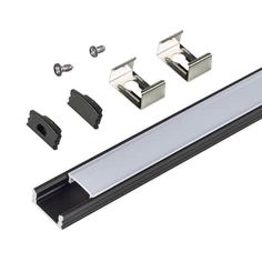 an assortment of hardware and fittings for sliding glass doors on a white background with clippings