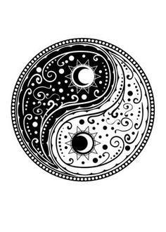 yin yang symbol in black and white with swirls on the side, as if it is