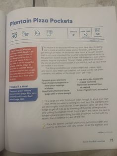 an open book with instructions on how to use the pizza pockets for cooking and baking