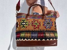 Handmade Tote Bag, Kilim Bag, Carpet Bag, Handmade Tote, Handmade Kilim Rugs, Tote Bags Handmade, Handmade Handbags, Handmade Clothing, Leather Accents