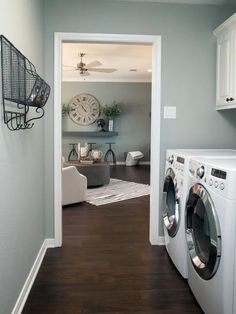 a washer and dryer in a small room