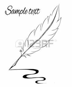 a black and white drawing of a feather quill with the word sample on it