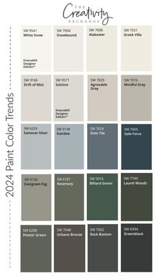 the color scheme for gray and white paint colors, with text that says creativity on it