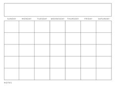 a blank calendar is shown with the holidays in black and white lettering on it, as well as an empty space for notes