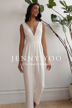 The Skylar jumpsuit is a chic and modern alternative the idea of a “little white dress”. She features a flattering v neck and fitted cummerbund waist, with a straight leg and every girl’s favorite, pockets! Fitted White V-neck Jumpsuits And Rompers, Elegant Fitted V-neck Jumpsuits And Rompers, Elegant V-neck Jumpsuit For Date Night, Elegant White V-neck Jumpsuit, Chic Spring Wedding Jumpsuits And Rompers, Summer Wedding V-neck Jumpsuits And Rompers, White V-neck Dress With Fitted Waist, Chic Sleeveless Jumpsuit For Wedding, Chic Sleeveless Jumpsuits And Rompers For Wedding