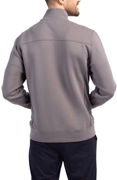 Buttery-smooth, double-knit interlock fabric means all-day comfort in this versatile jacket that can easily transition from the office to outdoor adventures. Front zip closure   Stand collar   Ribbed cuffs   Side-seam welt pockets   66% recycled polyester, 4% polyester, 26% rayon, 4% spandex with durable water-resistant (DWR) finish   Machine wash, tumble dry   Imported    This product meets the Global Recycled Standard (GRS), a voluntary certification for products with at least 20% recycled con Casual Fleece Jacket For Outdoor Activities With Ribbed Cuffs, Casual Fleece Jacket With Ribbed Cuffs For Outdoor Activities, Casual Stretch Fleece Outerwear, Casual Midweight Solid Color Outerwear, Casual Solid Midweight Outerwear, Casual Midweight Outerwear, Outdoor Functional Sweatshirt With Ribbed Cuffs, Functional Outdoor Sweatshirt With Ribbed Cuffs, Stretch Crew Neck Outerwear With Ribbed Cuffs