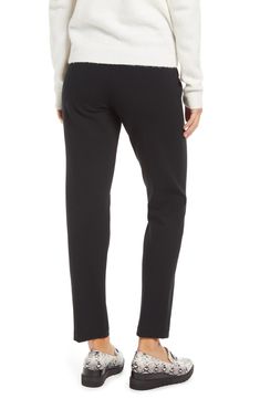 Side seams streamline the style of stretchy, flat-front ponte pants in a straight-leg silhouette that's sharp for work and the weekend. 30" inseam; 16" leg opening; 12 1/2" front rise; 15" back rise (size Medium) Pull-on style Back faux-welt pockets 68% rayon, 28% nylon, 4% elastane Machine wash, line dry Imported Women's Clothing Elastane Tapered Leg Pull-on Dress Pants, Comfort Stretch Dress Pants For Workwear, Sleek Stretch Pants With Straight Silhouette, Business Casual Pull-on Elastane Dress Pants, Stretch Elastane Pants With Straight Silhouette, Straight Silhouette Stretch Elastane Pants, Black Straight Bottoms For Workwear, Black Straight Bottoms For Work, Black Stretch Straight Pants