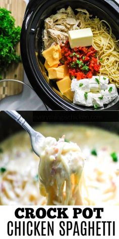 chicken spaghetti made in a crock pot Shredded Chicken Pasta, Crock Pot Chicken Spaghetti, Creamy Chicken Spaghetti, Chicken Spaghetti Recipes, Crock Pot Chicken, Chicken Spaghetti, Think Food