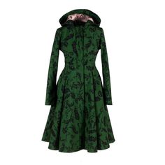 Dark Green Hooded Waterproof Coat For Women: Forest Flower | RainSisters | Wolf & Badger Fitted Raincoat For Rainy Fall Weather, Fitted Waterproof Raincoat For Fall, Fitted Raincoat For Winter Rainy Weather, Fitted Raincoat For Rainy Winter Weather, Fitted Dark Green Outerwear For Fall, Green Raincoat With Detachable Hood For Fall, Fitted Dark Green Winter Outerwear, Fitted Outerwear For Spring Rainy Weather, Winter Long Fitted Raincoat