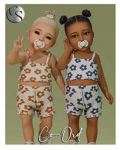 two dolls are standing next to each other with their faces painted white and one is holding her hand up