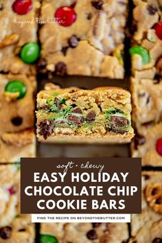 easy holiday chocolate chip cookie bars with text overlay