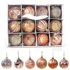 a box filled with lots of different colored ornaments