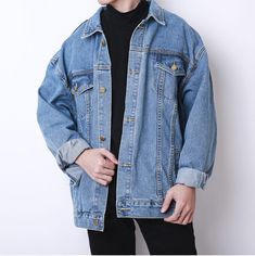 Punk Style Men, Oversize Denim Jacket, Jeans Outfit Men, 90s Fashion Men, Retro Coat, Retro Jeans, Hong Kong Style, Retro Jacket, Mens Fashion Fall