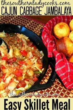 the skillet meal is ready to be eaten on the table with other food items