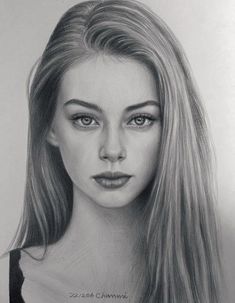 a pencil drawing of a woman with long hair