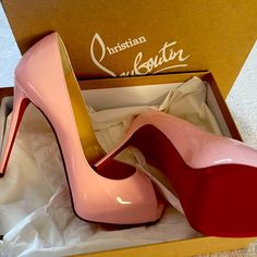 Brand New Red And Pink Heels, Pink Louboutin Heels, Pink Red Bottoms, Louboutin Heels Aesthetic, Luxury Shoes Heels, Lou Boutin, Pink Louboutins, Expensive Heels, Pink Parisian