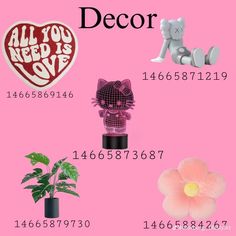 a pink background with different types of decorations