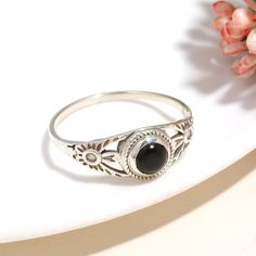 This fabulous Handmade Ring is the right choice for you to dress to impress. It is made with 925 Sterling Silver along with the Black Onyx studding and the spectacular design adds to its glittering. ------------------------------------------ Welcome to Our Shop EaglesJewels ------------------------------------------ Exquisite Black Onyx Ring, Black Gemstone Ring, Band Ring, 925 Sterling Silver Jewelry, Anniversary Gift, Ring For Her Description :- SKU:- SHE-3064 Metal:-  Sterling Silver Metal Pu Black Gemstone Ring, Chakra Jewelry, Black Onyx Ring, Sterling Jewelry, Silver Wedding Rings, Ring Black, Onyx Ring, Gift Ring, Rings For Her