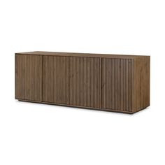 the sideboard is made out of wood and has vertical slats on one side