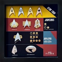 star trek memorabilia is displayed in a shadow box