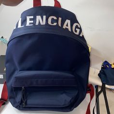 Brand New Balenciaga Backpack. Designer Blue Backpack, Designer Logo Standard Backpack, Designer Backpack With Logo For Daily Use, Designer Blue Standard Backpack, Designer School Backpack, Designer Blue Backpack For Daily Use, Designer Blue Backpack For Everyday Use, Designer Backpack With Logo For Everyday Use, Designer Logo Backpack For Everyday Use