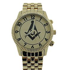 * Top Quality Stainless Steel Gold Color Masons Watch With Masonry Symbolism. New Without Tags. * Displays Bold Numbers And Classic Masonic Compass And Square Design. * Band: Stainless Steel. * Other Material: Synthetic And Steel Parts. * Adjustable. One Size Fits Most. * Other Similar Freemason Watches Available In Different Styles, Colors And Various Bands. Free Masons, Masonic Symbol, Masonic Watches, Masonic Art, Masonic Symbols, Gold Face, Two Tone Watch, Square Design, Chronograph Watch