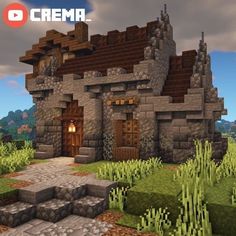 an image of a house in minecraft with the words crema on it's side