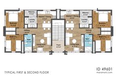 the typical floor plan for a three bedroom apartment with two bathrooms and one living room