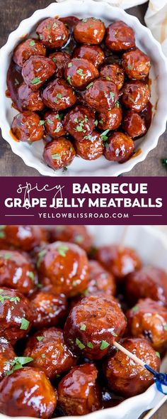 barbecue grape jelly meatballs in a white bowl