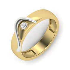 a gold and white ring with a diamond in the center, on a white background