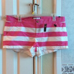 Nwt. Cute Pink And White Shorts With Front And Back Pockets. White Fitted Preppy Shorts, White Preppy Cotton Shorts, Preppy Short Length Beach Bottoms, Cute Pink, Pink And White, Abercrombie Fitch, White Shorts, Pink White, Size 10