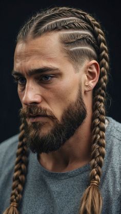 Elevate your style with the latest trend in men's grooming: braids hairstyles for men. This look combines sophistication with edginess, perfect for those who want to stand out. Featuring intricate cornrows neatly tied into two full, thick braids, this hairstyle exudes confidence and individuality. Braids are not only practical but also versatile, .. Intricate Cornrows, Braids Hairstyles For Men, Undercut Braid, Thick Braids, Braiding Techniques, Professional Hair Tools, Hair Styling Tools, Mens Braids Hairstyles, Mens Braids