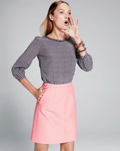 J.Crew scalloped cutout silk top in octagonal dot. September Fashion, J Crew Style, Jcrew Women, Classy And Fabulous, Work Attire, Style Guide, Look Fashion, Passion For Fashion, Work Outfit