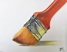 a drawing of a paintbrush with red and yellow bristles on it's tip