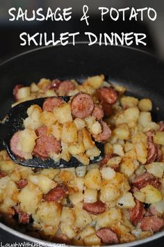 sausage and potato skillet dinner in a pan