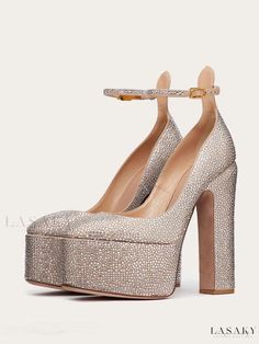 Lasaky - Elegant Womens Rhinestone-Embellished Platform High Heel Shoes with Ankle Strap - Perfect for Parties and Events Valentino Heels, Rhinestone High Heels, Valentino Garavani Shoes, Elegant High Heels, Platform High Heel Shoes, Crystal Shoes, Princess Shoes, Ankle Strap Shoes, Valentino Shoes