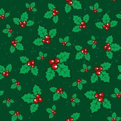 holly leaves and red berries on a green background