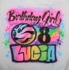 "BOWLING PARTY T SHIRT Hello and welcome to EternalAirbrush!! This is an airbrushed BIRTHDAY GIRL t shirt or headband. Great for your bowling or any birthday party!!  You may choose any first name and age to personalize the design with to make your little ones big day extra special.  Design will be made on the front of a new t shirt or the front of a headband. Headbands:  Soft and Stretchy Elastic Cotton Headbands 2\" Width T- Shirts: - Unisex Crew Neck  - Short Sleeve  - Preshrunk T Shirt Measurements: Please use the pictures above for size / measurements of my t shirts.  Width- Underarm to underarm with t shirt laid flat Length- Top to bottom laid flat **Please send me the name and age to personalize your item with during checkout** - Item Handling Time ------------------------------ The Girl Shirt Design, Roller Skate Birthday Party, Glow Bowling, Skate Birthday Party, Girls Bowling, Roller Skate Birthday, Skate Birthday, Bowling Birthday Party, Bowling Birthday